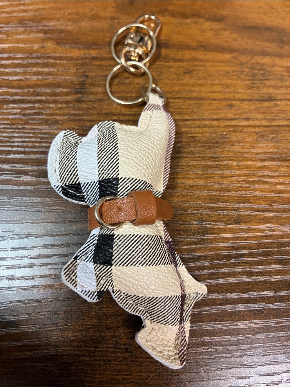 Plaid Puppy Keychain Bag Charm - Black & White